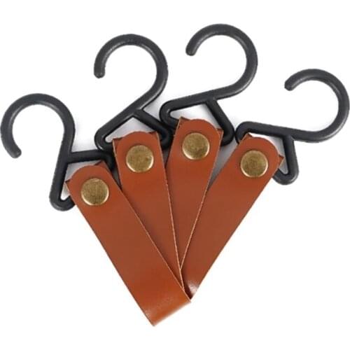 Outdoor 4Pcs PU Leather Hooks Camping Tripod Clothes Storage Portable Hiking Hanger Clothes Hook For Camp Supplies