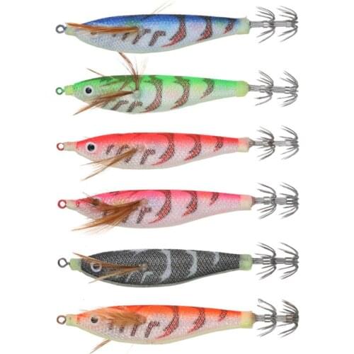 6Pcs Squid hook Hard Octopus Shrimp Fishing Lures 3D Eyes Squid Jigs Artificial Sea Fishing Bait Squid Lure