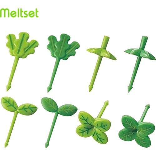 8Pcs Fruit Fork Leaves Shape Toothpick Fruit Food Picks Dessert Fork Bento Box Accessories Kitchen Gadget