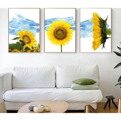 Unframed Yellow Sunflower Posters Modern Canvas Art Print Green Plants Painting Home Decoration Nordic Wall Picture Framework