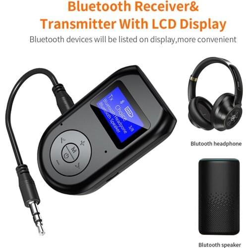 Bluetooth 5.0 Audio Receiver Transmitter AUX 3.5MM Jack Music Stereo LCD Display Wireless Adapters Dongle For Car TV PC Speaker