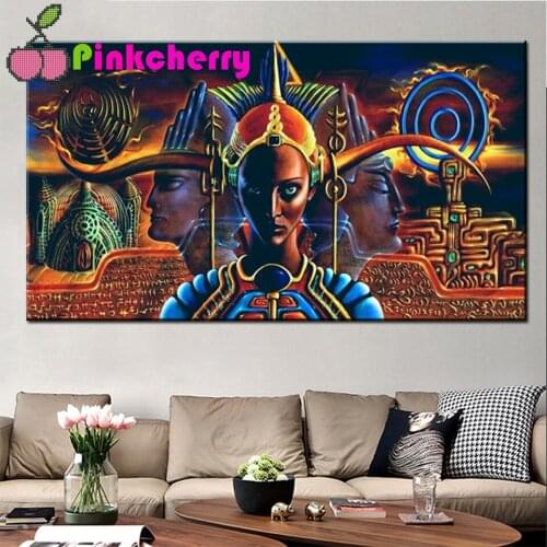 Large Egyptian Queen Diamond Painting Portrait God Full Square round Drill Mosaic Living Room Background 3D Stereo Art,k415