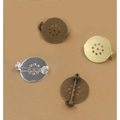 20 PCS 17mm Flat Base Raw Brass Antique Bronze Gold Silver Color Metal Copper Brooch Blank Settings DIY Jewelry Accessories