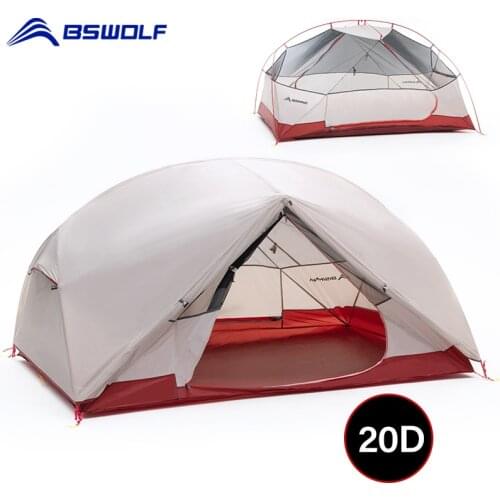 BSWolf Camping Ultralight fishing Tent 2 Persons 20D Nylon Waterproof Fabric Double Layer tourism tent for Hiking with free mat