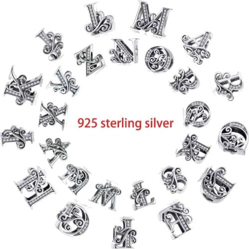 Auffik 2019 new 925 sterling silver 26 alphabets A-Z clear CZ beads fit bangle & charm bracelet original jewelry DIY