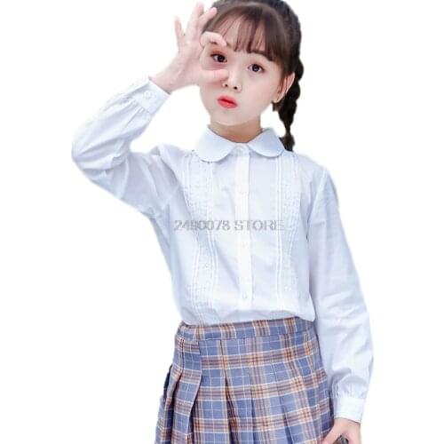 School Girls Formal Dress Blouse Shirt Brand Fashion White Student Shirt for Big Girls Children Performance Clothing Blouse