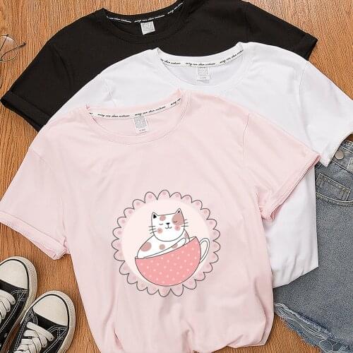 Aesthetic Harajuku Kawaii T-shirt for Women Ullzang T-shirt Anime Cartoon T-shirt K Pop Short Sleeve Pink T-shirt Gift for Girls