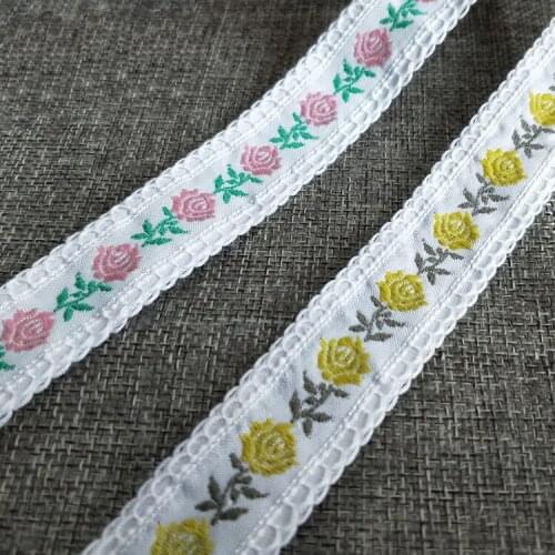 Favorit 2.5cmX22yard/Lot Zakka handmade accessories DIY lace ribbon woven Jacquard cotton Ribbon with Ethnic Embroidery Ribbon