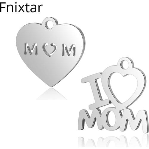 Fnixtar Stainless Steel Heart Mom Metal Pendant for Jewelry Making Bracelet DIY Handmade Accessories Mothers Day Gift 20pcs/lot