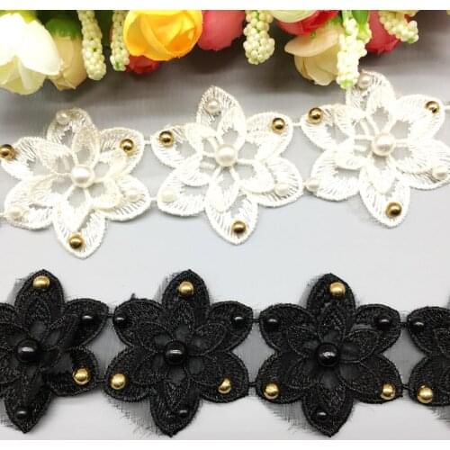 GXINUG 1Yd 2-layer Pearl Flower Soluble Organza Lace Trim Handmade Patchwork Ribbon Sewing Supplies Craft Knitting Wedding Dress