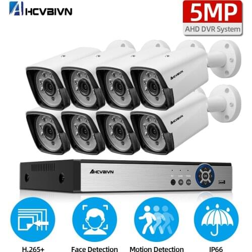 H.265 8CH DVR Kit Home Security Surveillance Alarm System 5MP 8CH CCTV Outdoor Waterpfoof AHD Camera WIFI Motion Face Detection