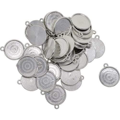 50pcs Round Bezel Pendant Trays Blank Bases Cabochon Settings DIY Jewelry Blank Bezel for Necklace Making