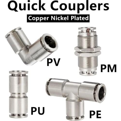 Brass Nickel Plated Pneumatic Fitting Pipe Connector Tube Air Quick Fittings Water Push In Hose Couping 4mm 6mm 8mm 12mm 14mm