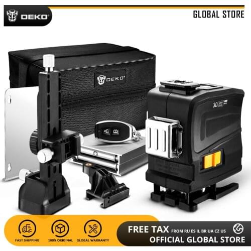 DEKO LL12-GTD 3D 12 Lines Laser Level with 2600mAh Battery Horizontal&Vertical Self-Leveling Green Beam Use for Indoors/Outdoors