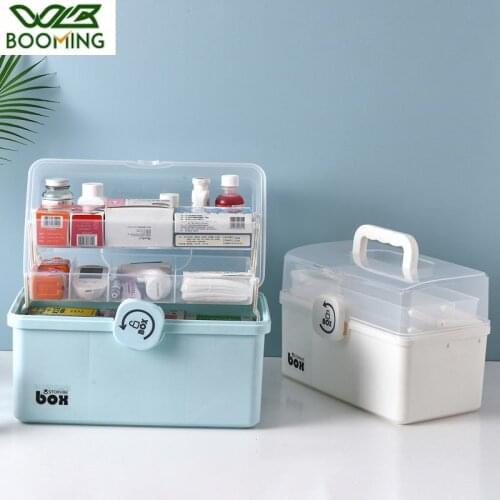 WBBOOMING Big Space Home Care Medicine Cabinet Plastic Storage Boxes 180 Degree Transparent Cover 3 Layers Medicine Storage Bins