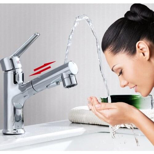 Copper pull-out faucet hot and cold washbasin retractable faucet black faucet stainless steel paint faucet bathroom basin black