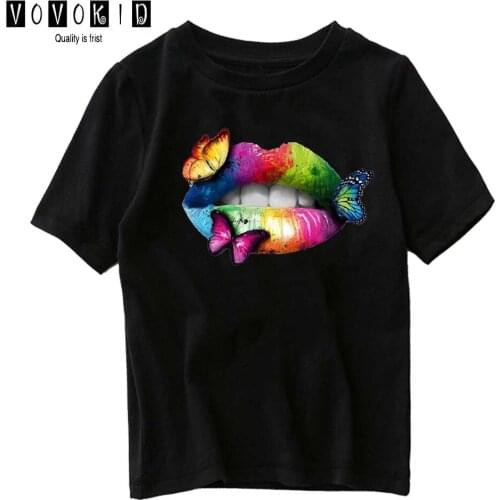 Butterfly Lips Little Boy Cute Cartoon Sweet Girls Japanese Streetwear T-shirt Chlidren Summer Top Baby T Shirt Cartoon Shirt
