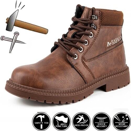 Chelsea Boots Leather Work Safety Boots Men Indestructible Work Shoes Steel Toe Winter Shoes Male Safety Shoes Zapatillas Hombre