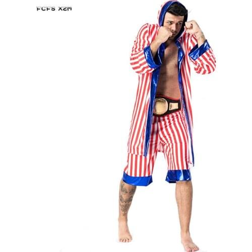Red Stripes Man Halloween Boxer Suit Costumes Sportswear Cosplay Carnival Purim Masquerade Masked Ball Nightclub Bar Party Dress