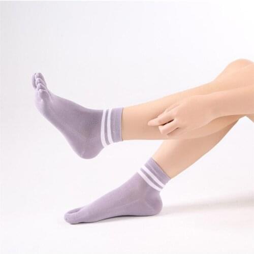 5 Pairs Womens 5 Finger Socks Spring Summer And Autumn Fashion Toe Socks Womens And Ladies Striped Cotton Socks