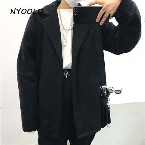 NYOOLO Autumn streetwear big pockets solid loose Wool Blends Harajuku style loose long sleeve Cardigan coat women men outerwear