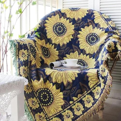 Throw Blanket Sofa Sunflower Pattern Travel Blanket For Bed Living Room Tapestry Carpet Sofa Blanket Knitting Cover Bedspread