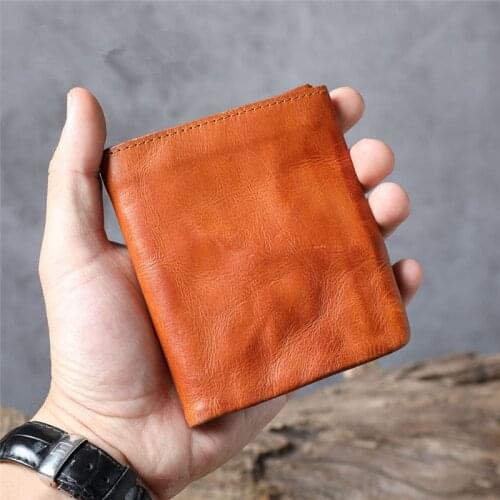 Simple retro mens genuine leather short wallet first layer cowhide ladies daily short clip ultra-thin coin purse card holder
