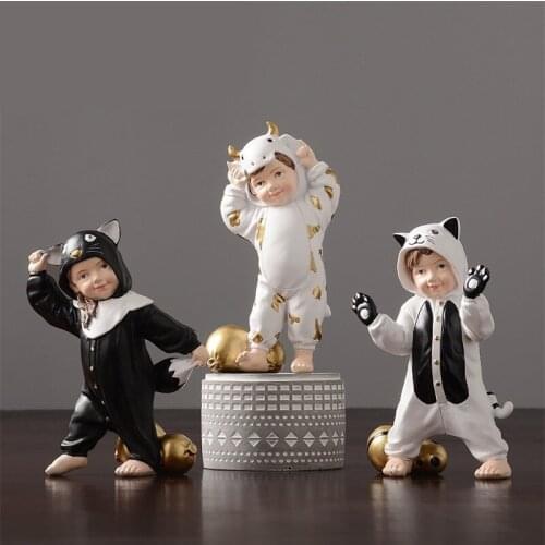 Crafts Nordic modern cartoon children boy desktop home decor decoration resin sculpture living room wine cabinet wedding gift