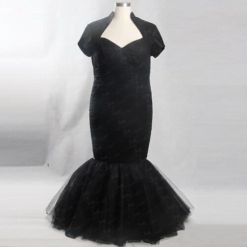 RSW841 Two Piece Detachable Skirt Queen Anne Plus Size Black Evening Dress
