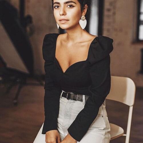 Square Neck Bottoming Shirt 2020 New Ins Style Slim Solid Color Long-Sleeved T-Shirt Top Women Blouses Casual Clothing