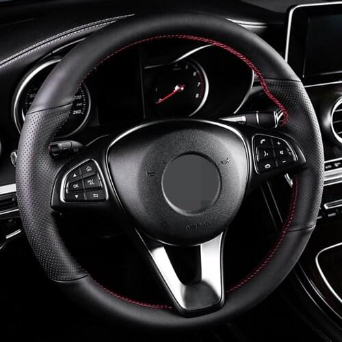 DIY Black Faux Leather Car Steering Wheel Cover For Mercedes-Benz GLE GLS S-Class S320L CLS GLC E300L C260L car accessories