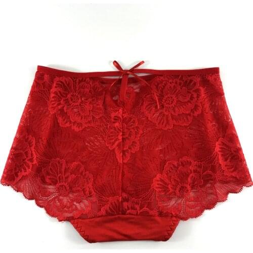 Sexy lace hollow underwear ladies pure cotton crotch no trace in the high waist ultra-thin large size fat MM briefs 8087