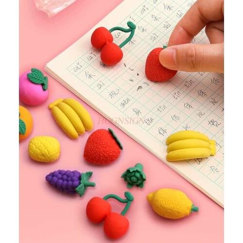 School supplies 100pcs mini cartoon eraser cute children fruit creative three-dimensional image eraser for