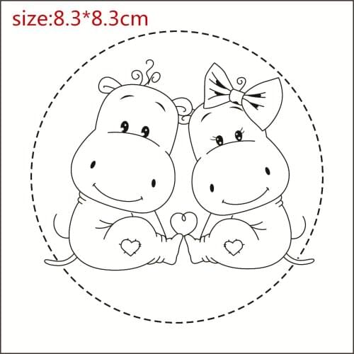 Animals Hippo Cartoon Pattern Stamp And Metal Die Scrapbooking Alphabet Stamp Embossing Craft Making Silicone Transparent Stamps