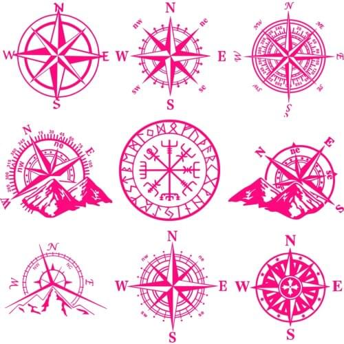 HungMieh Car Sticker NSWE Compass Art Funny Car Decal Pink 3D Vinyl Sticker On Car Art Design Navigate Car Styling Accessories