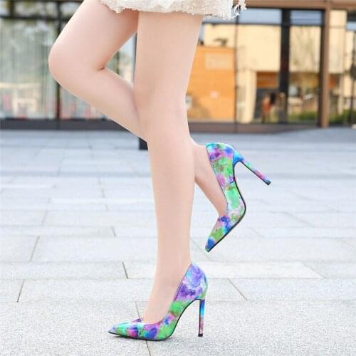 11cm High Heels Large Size 46 Patent Leather Shoes Stiletto Heels Pumps Escarpins Femme Sexy New Printed Woman Shoe High Heel