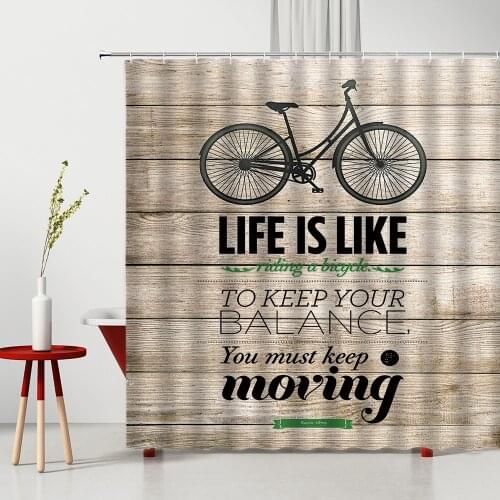 Inspirational Quotes Bicycle Shower Curtain Retro Wood Grain Flower Home Bathroom Decor Polyester Bath Curtains Washable Fabric