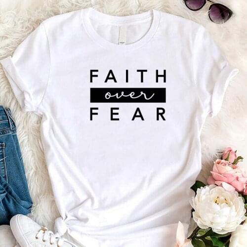 Faith Over Fear Religious Motivational Church T Shirts Women Blessed Clothes Christian Tshirt Bible Verse Jesus Top Dropshipping