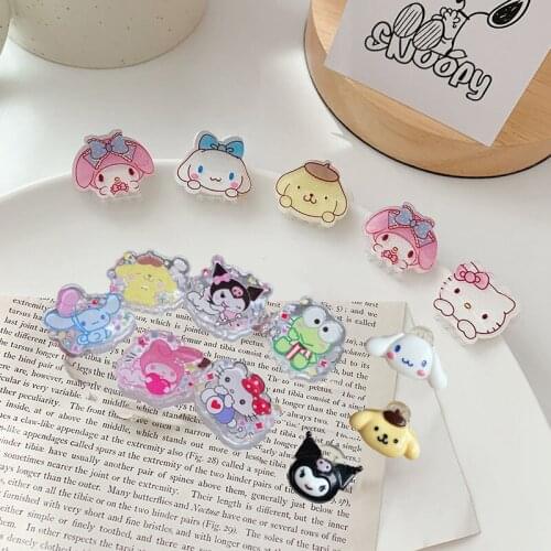 Japanese Kawaii Kuromi Cinnamoroll Poms Purin Kittys Cartoon Animal Girl Heart Acrylic Mini Hairpin Kids Toys Birthday Gift