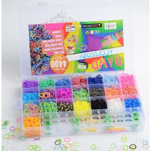 Colorful DIY rainbow rubber band bracelet Hand knitter tool 28 Grid weaving machines Knitting Toys new gift box 4400pcs/set