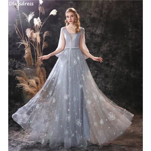 A-line Prom Dresses Sleeveless Laces Simple Ruffels Backless Illusion Wrap Gray Floor Length Evening Dress платья знаменитостей