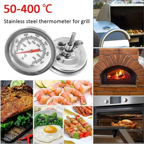 1PCS 50-400 Degree Stainless Steel BBQ Smoker Pit Grill Bimetallic Thermometer Temp Gauge With Dual Gage Cooking BBQ Tools
