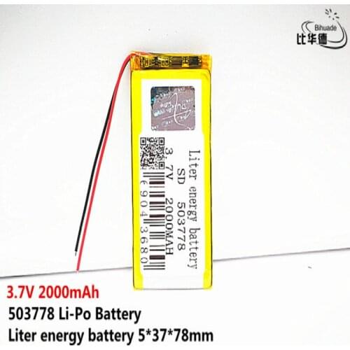 2pcs Liter energy battery Good Qulity 3.7V,2000mAH,503778 Polymer lithium ion / Li-ion battery for TOY,POWER BANK,GPS,mp3,mp4