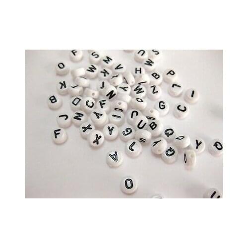 250 White with Black Acrylic Alphabet Letter Coin Beads 4X7mm "A-Z" for Choice