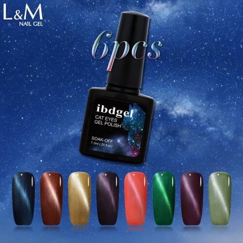 6pcs/Lot ibdgel Brand Cats Eye Gel Nail Polish Cat Eyes Soak Off Varnish UV LED 3D Magnetic Gel