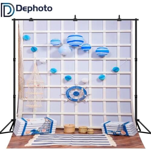 Dephoto Nautical Style Birthday Party Backdrop Rudder Balloons Background Newborn Baby Portrait Photoshoot Photo Studio Props
