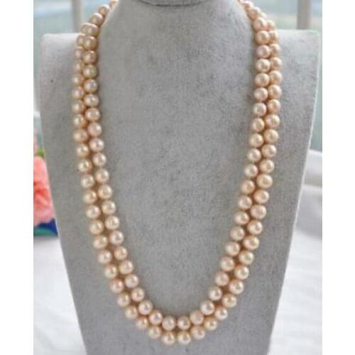 Elegant beautiful 9-10mm round pink pearl necklace 20-21 inch