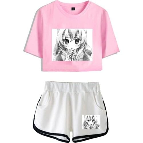 Cartoon WAWNI Toradora Navel T Shirt Casual Women Shorts Sexy Two Piece Suit Harajuku Conventional Wtreetwear Female