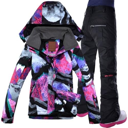 Free Shipping GSOU SNOW Ski Suit Women Sets Windproof Breathable Waterproof snowboarding Snow Jacket+Pants Warm Clothes Set