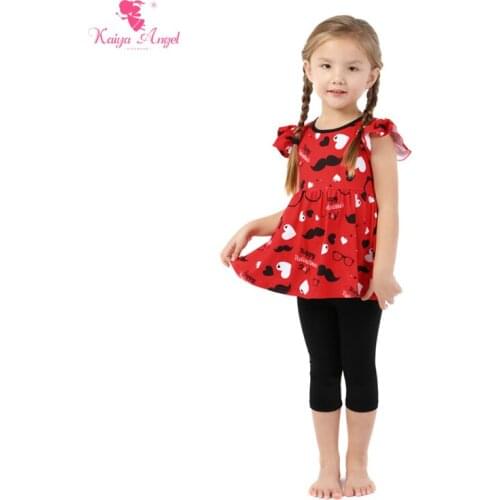 Kaiya Angel Hot Red Love Glasses Black Beard Toddler Fashion Baby Girl Boutique Clothing Set Wholesale Kids Children Outfit